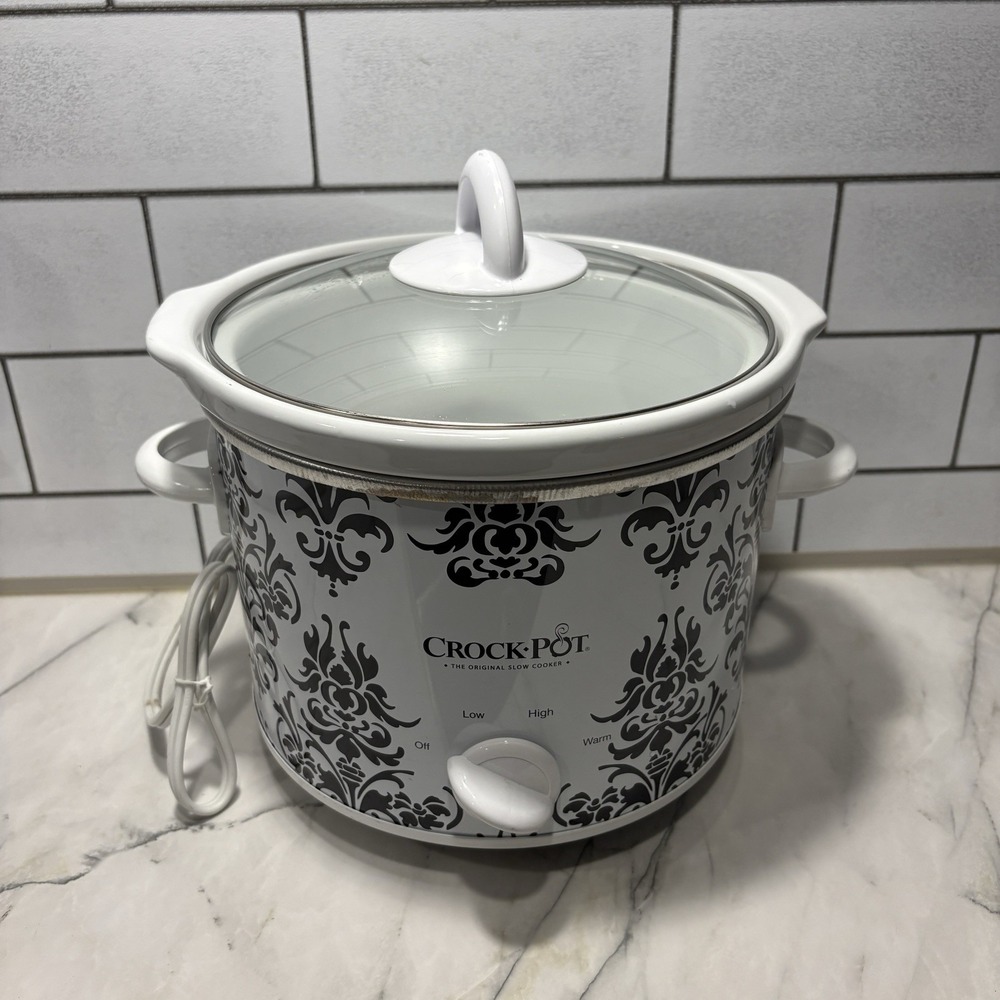 Crock-Pot SCR300-B-WD 3 Qt Slow Cooker Black White Damask Manual Ceramic